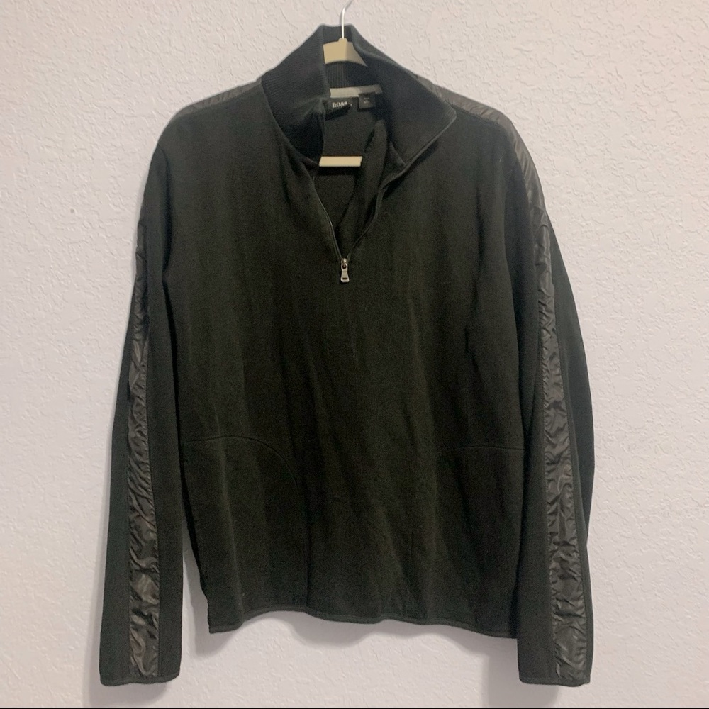 Boss By Hugo Boss Sondrio Black 1/4 Zip Pullover Sweater - Picture 1 of 8